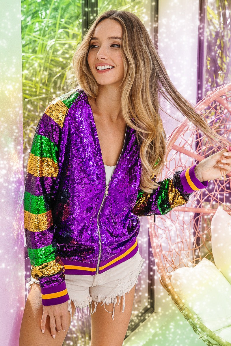 Mardi Gras Sequin Bomber Jacket