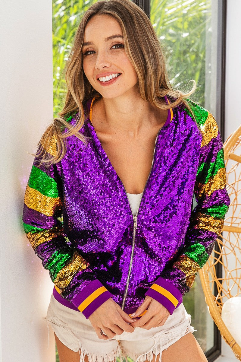 Mardi Gras Sequin Bomber Jacket