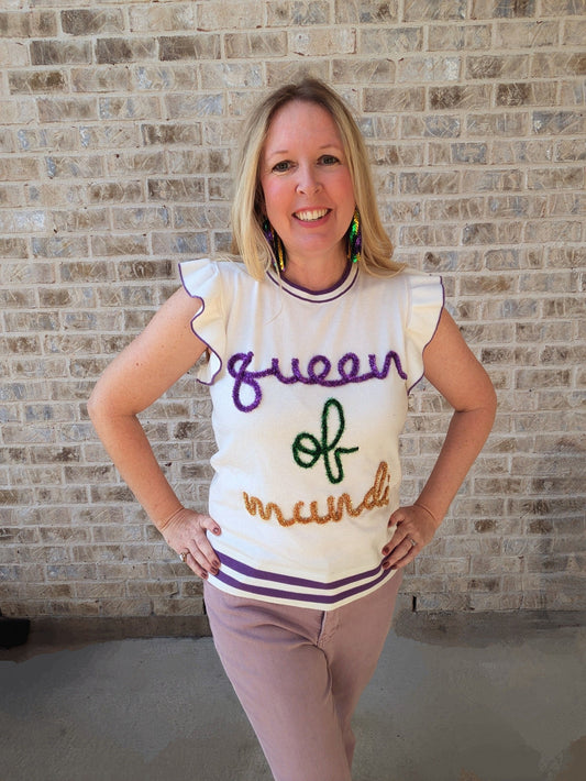 Queen of Mardi | Ruffle Sleeves | Embroidered | Mardi Gras