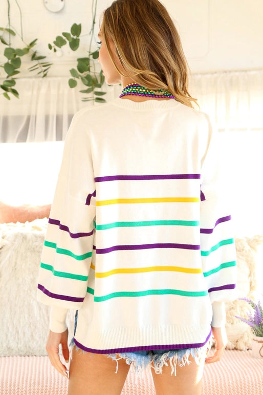 White Block Mardi Gras Sweater | Carnival Season