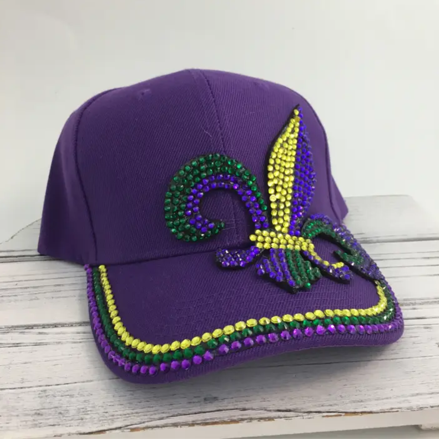 Mardi Gras Beaded Hat | Baseball Cap | Fleur de Lis | Purple Hat