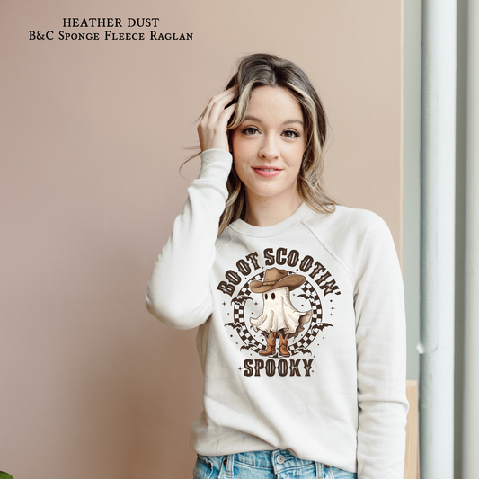 Boot Scootin' Spooky | Halloween | Ghost | Raglan Bella & Canvas Sweatshirt