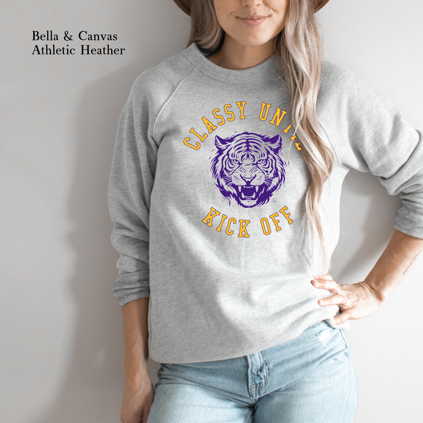 Tiger with Game Day Sunglasses | LSU | Raglan Bella & Canvas Sweatshirt