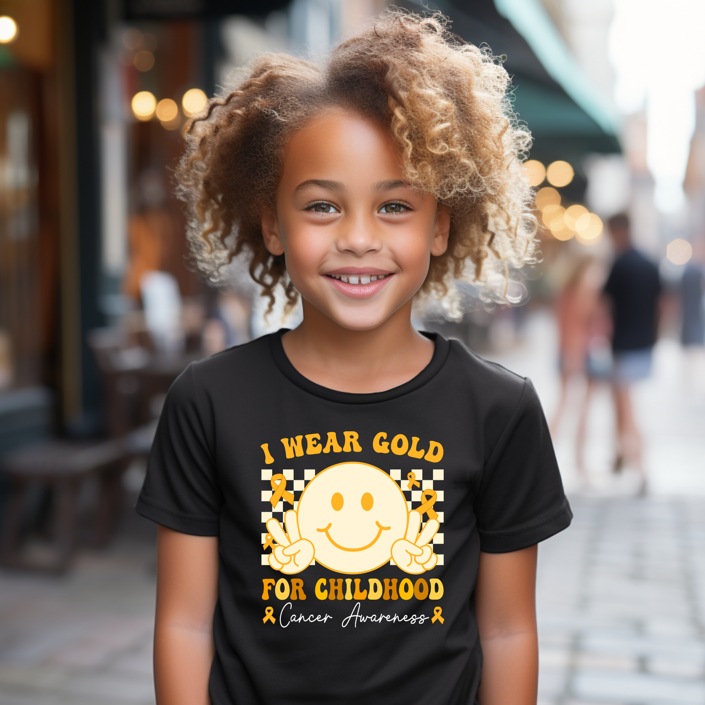 Groovy Gold Childhood Cancer Awareness | Go Gold | Cancer Survivor | Crew Neck Toddler & Youth