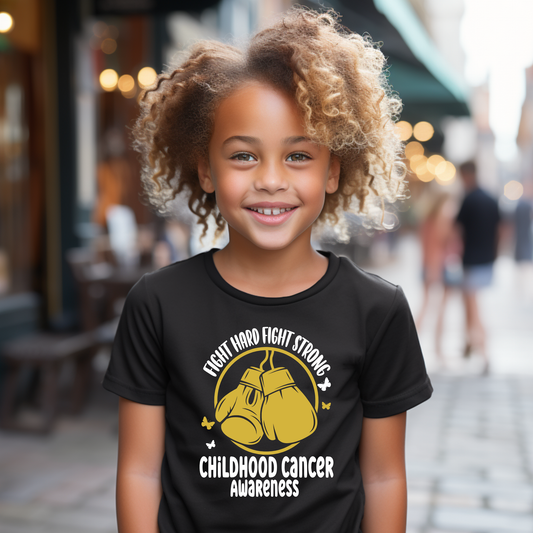 Fight Hard Fight Strong | Childhood Cancer Awareness | Go Gold | Cancer Survivor | Crew Neck Toddler & Youth