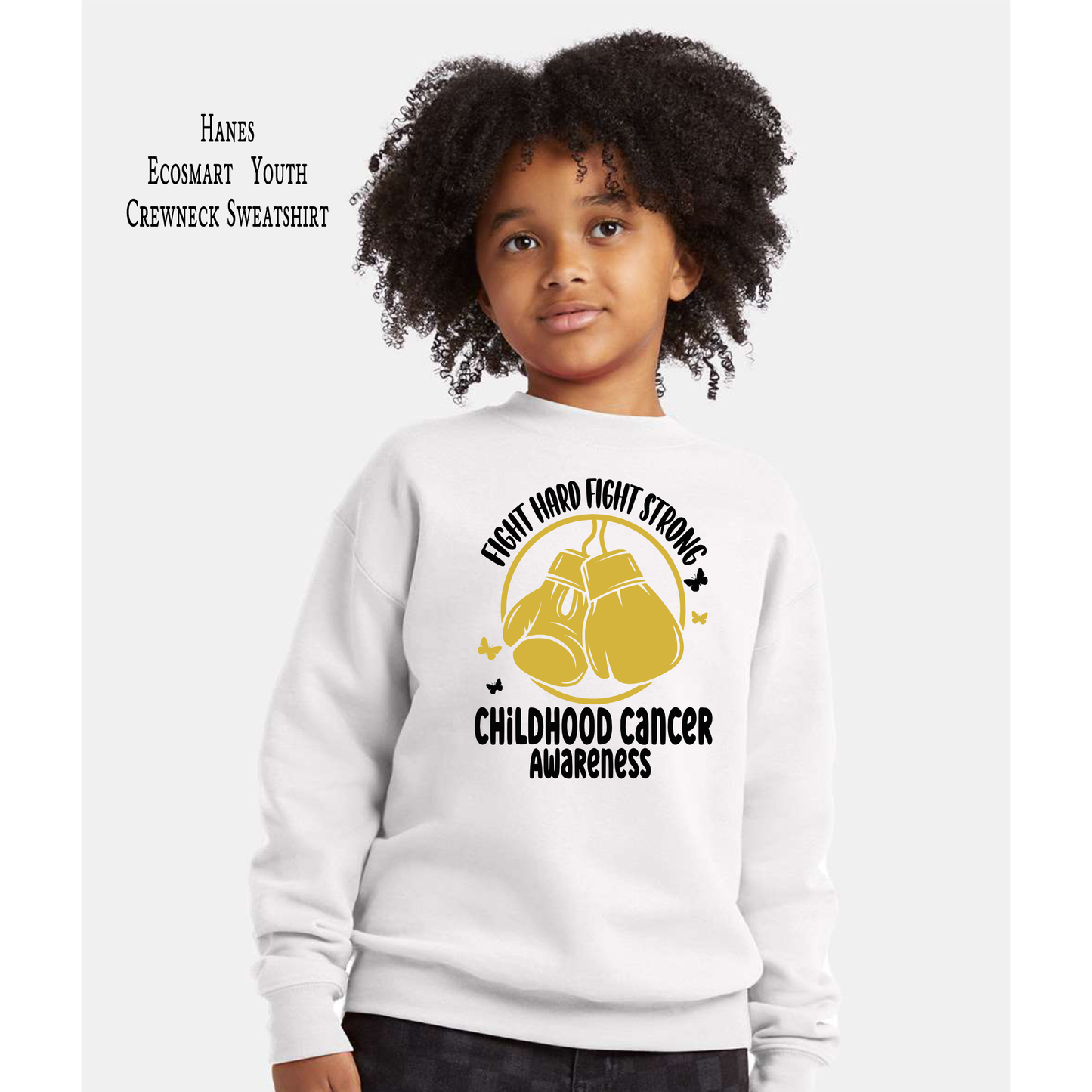 Fight Hard Fight Strong | Childhood Cancer Awareness | Go Gold | Cancer Survivor | Crew Neck Youth Sweatshirt