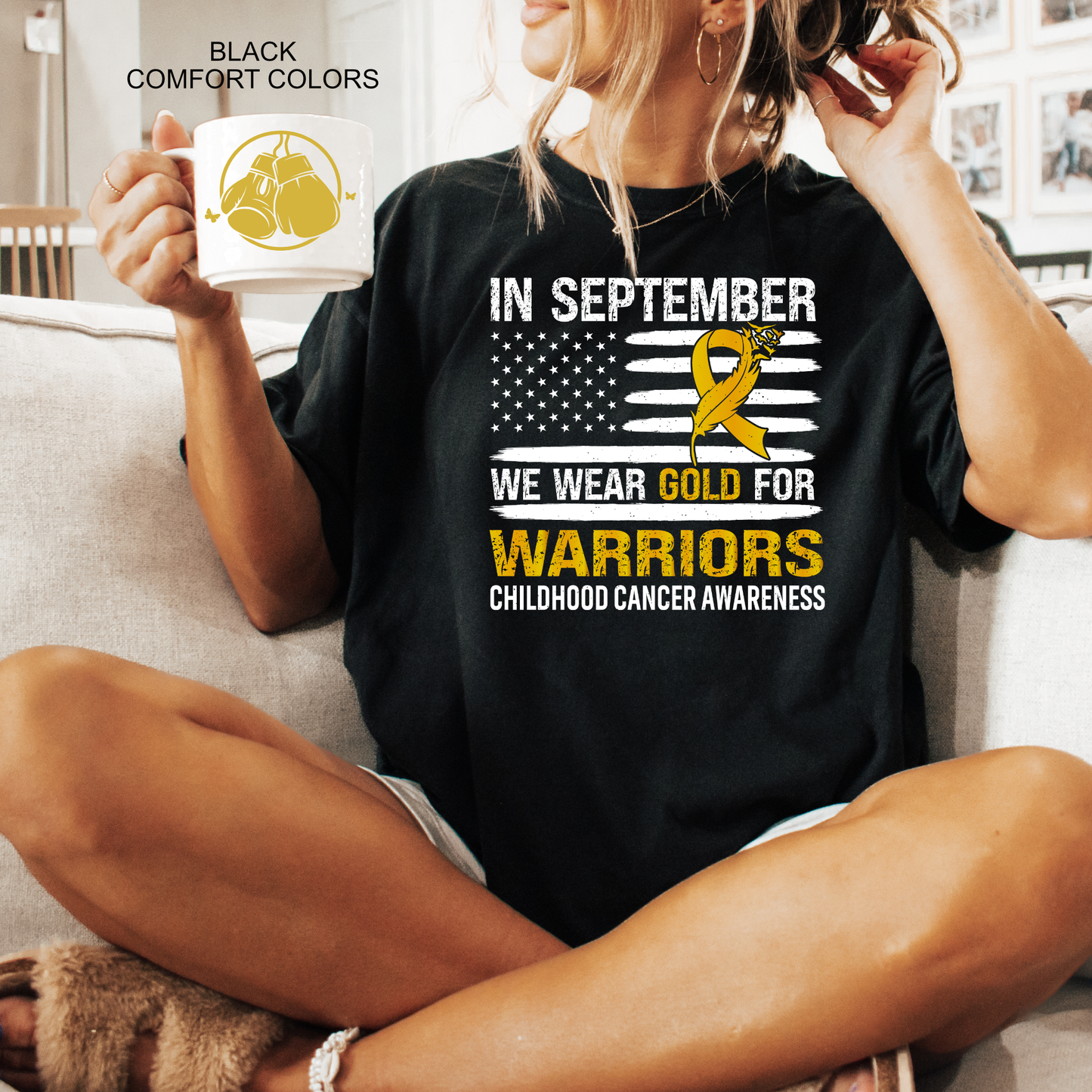 Flag Childhood Cancer Awareness | Go Gold | Cancer Survivor | Crew Neck Adult Tee