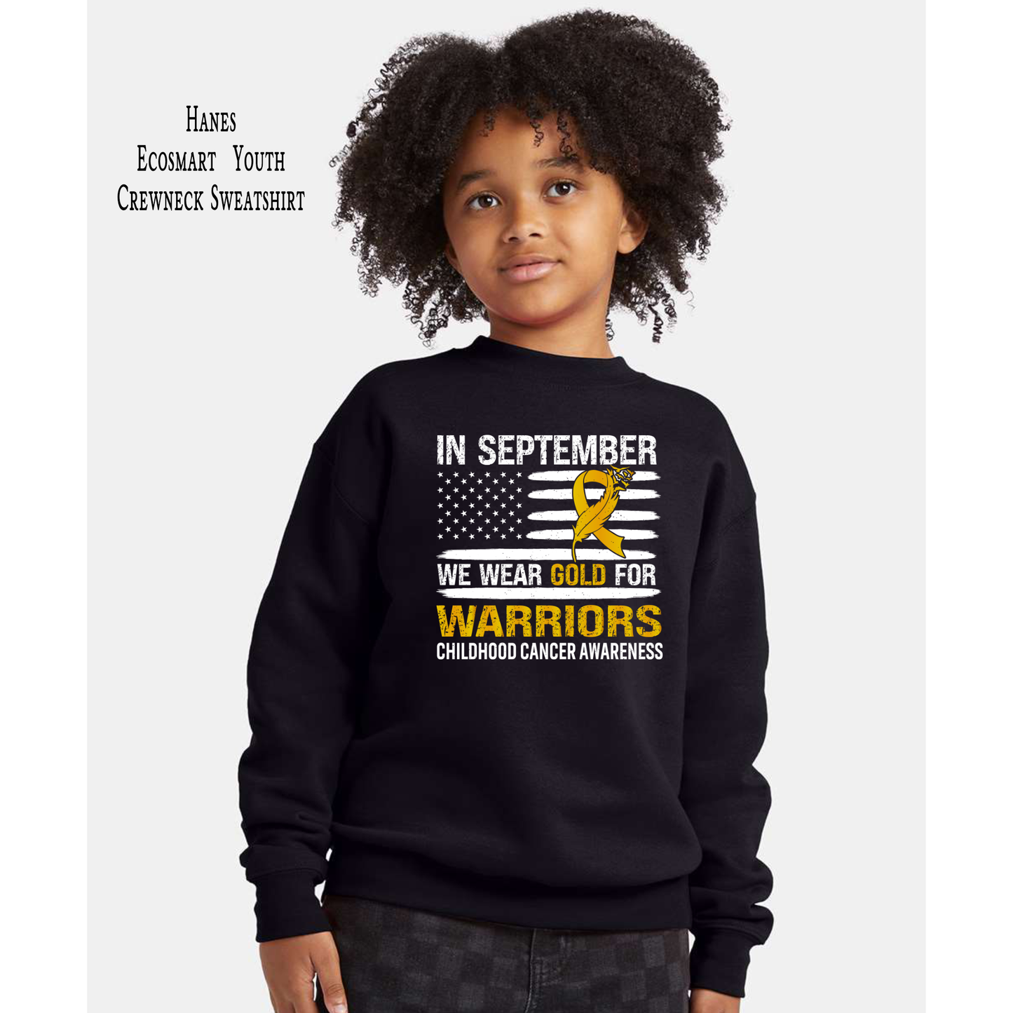 Flag Childhood Cancer Awareness | Go Gold | Cancer Survivor | Crew Neck Youth Sweatshirt