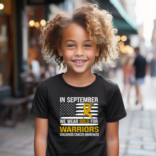 Flag Childhood Cancer Awareness | Go Gold | Cancer Survivor | Crew Neck Toddler & Youth