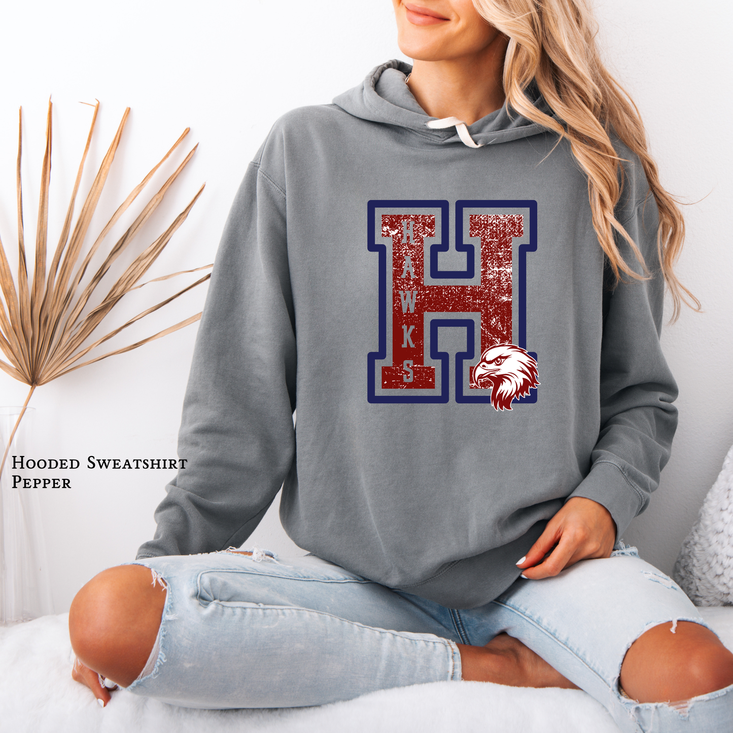 Hooded Sweatshirt Grunge Varsity H| Archbishop Hannan | Hawks | Hannan High | Custom School Spirit Wear