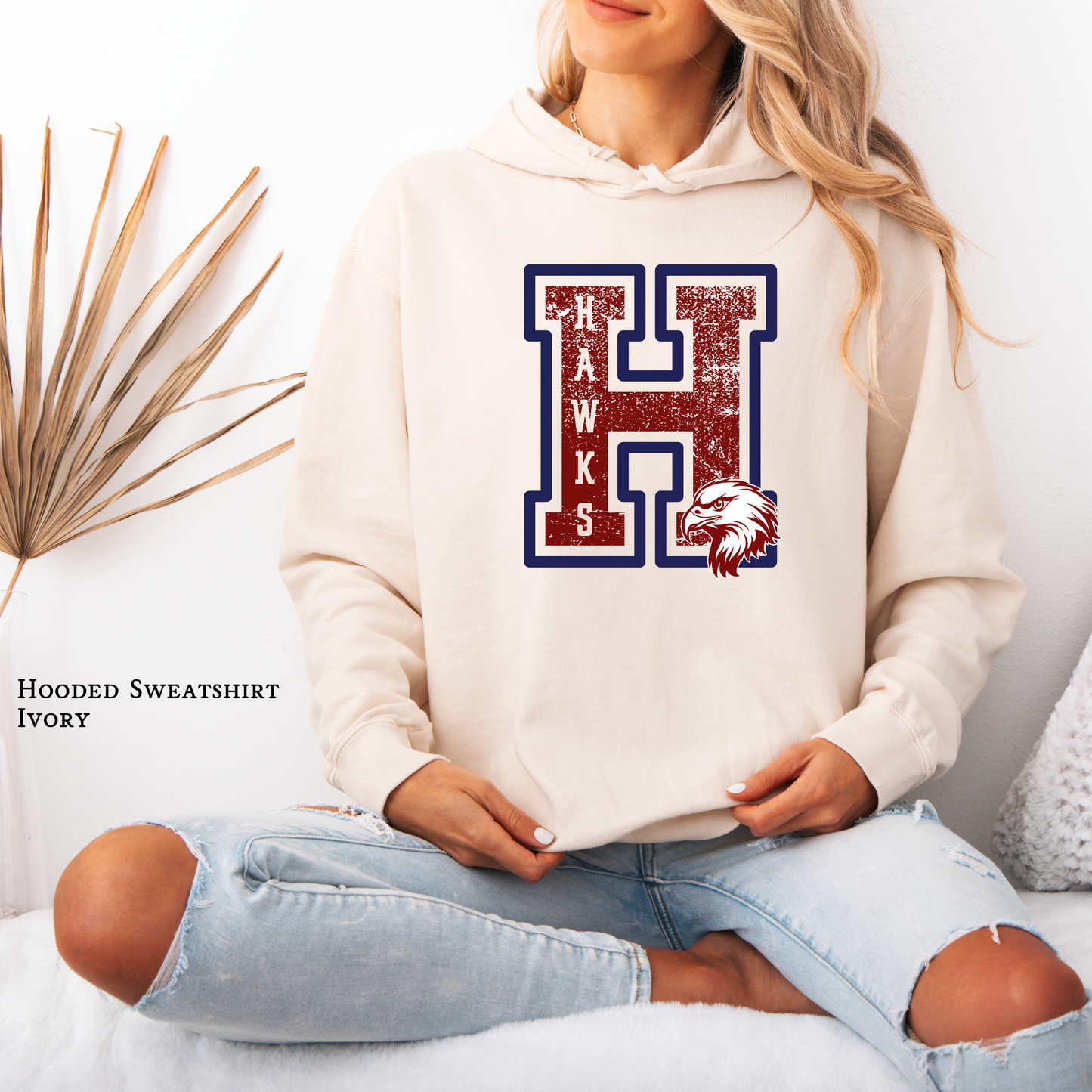 Hooded Sweatshirt Grunge Varsity H| Archbishop Hannan | Hawks | Hannan High | Custom School Spirit Wear