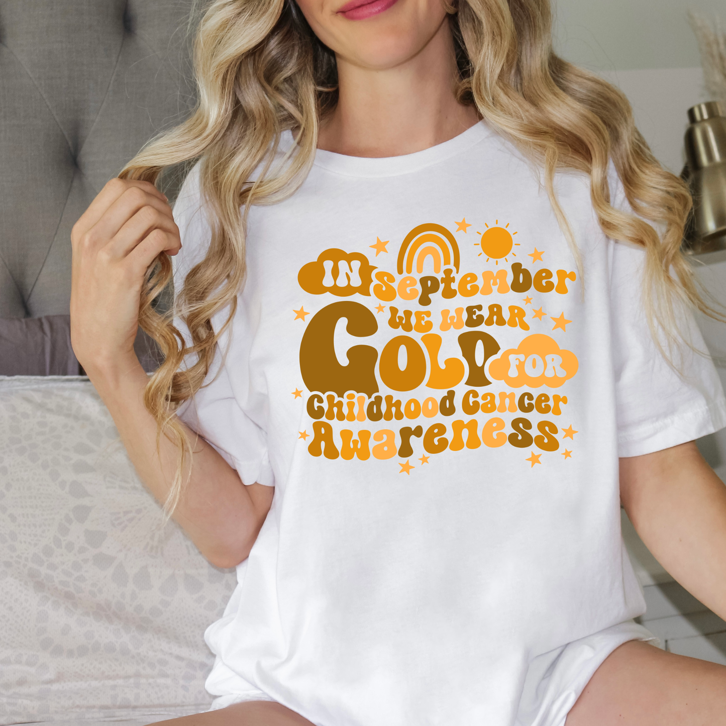 In September We Wear Gold | Childhood Cancer Awareness | Go Gold | Cancer Survivor | Crew Neck Adult Tee