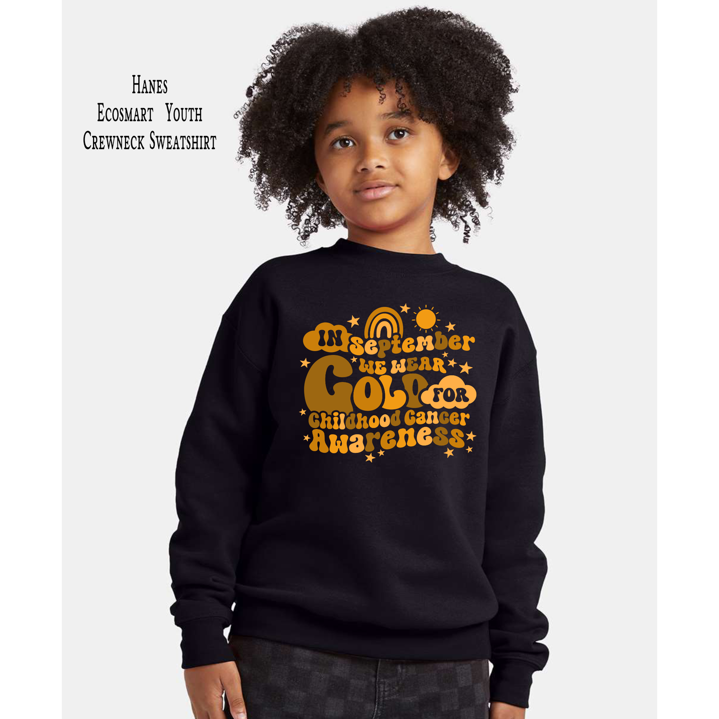 In September We Wear Gold | Childhood Cancer Awareness | Go Gold | Cancer Survivor | Crew Neck Youth Sweatshirt