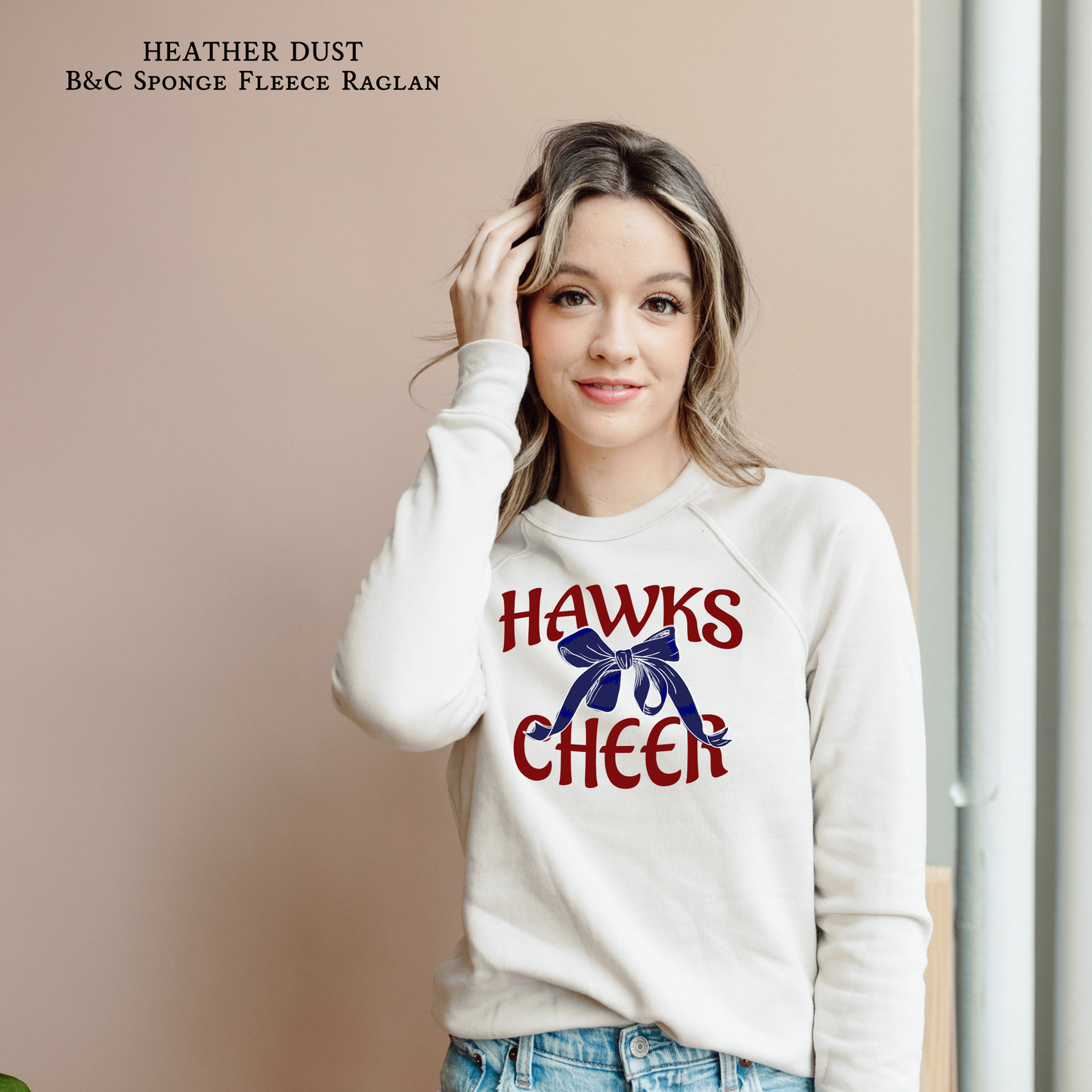 Hawks Cheer Raglan Sweatshirt | Coquette Bow | Archbishop Hannan | Hawks | Hannan High | Custom School Spirit Wear