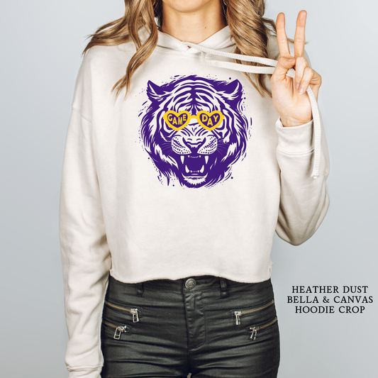 Tiger with Game Day Sunglasses | LSU | Adult Crop Top Hoodie