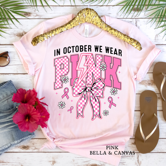 In October We Wear Pink | Large Bow | Lightning Bolt | Breast Cancer Awareness | Pink Out