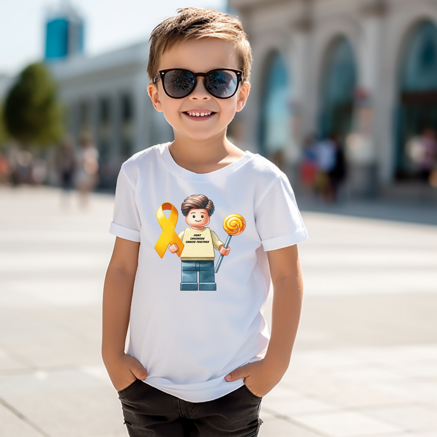 Lego Fight Childhood Cancer Together | Childhood Cancer Awareness | Cancer Survivor | Crew Neck Toddler & Youth