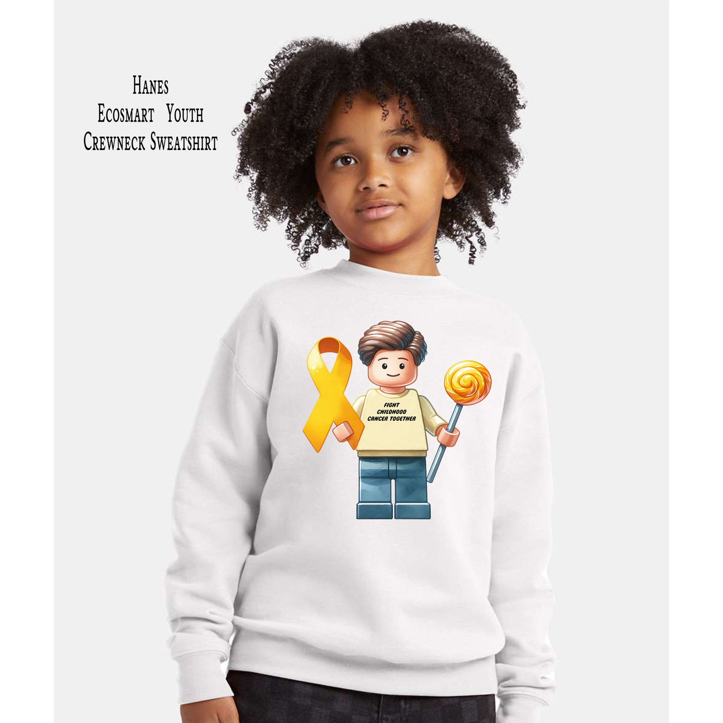 Lego Fight Childhood Cancer Together | Childhood Cancer Awareness | Cancer Survivor | Crew Neck Youth Sweatshirt