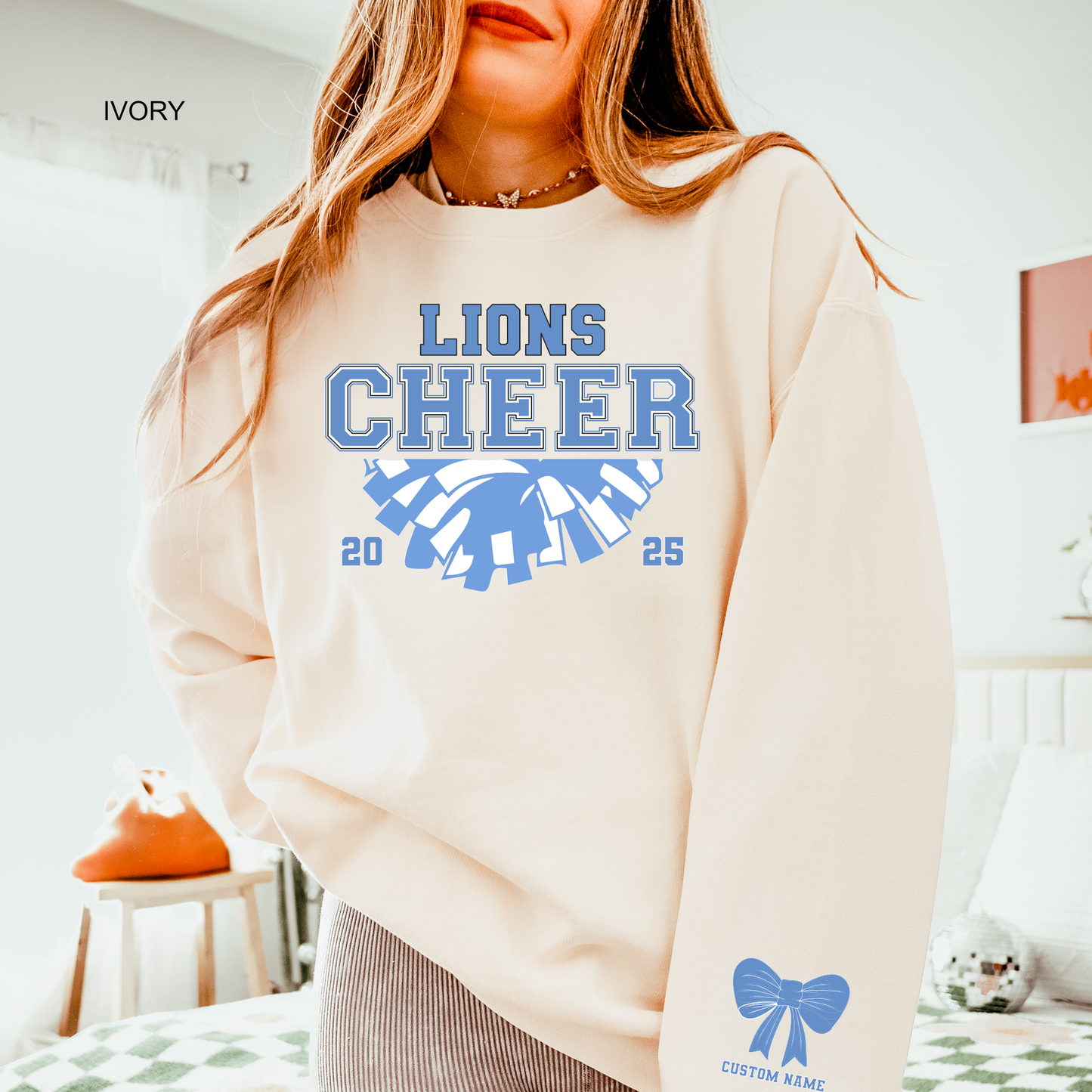 Lions Cheer | Custom Sleeve Name | Comfort Color Sweatshirt