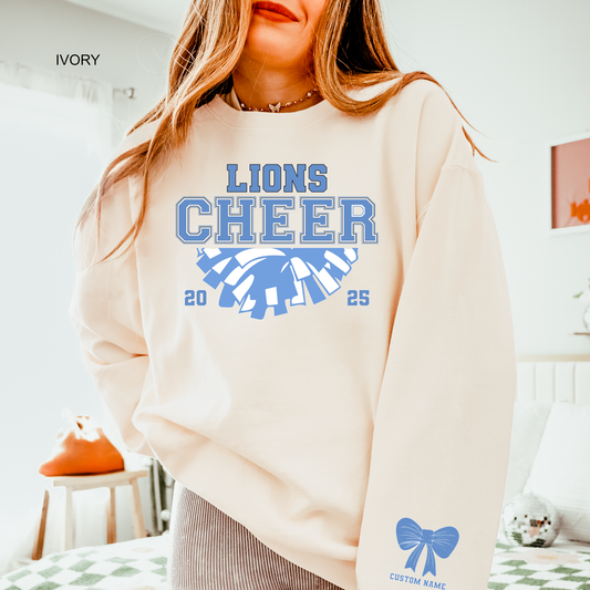 Lions Cheer | Custom Sleeve Name | Comfort Color Sweatshirt