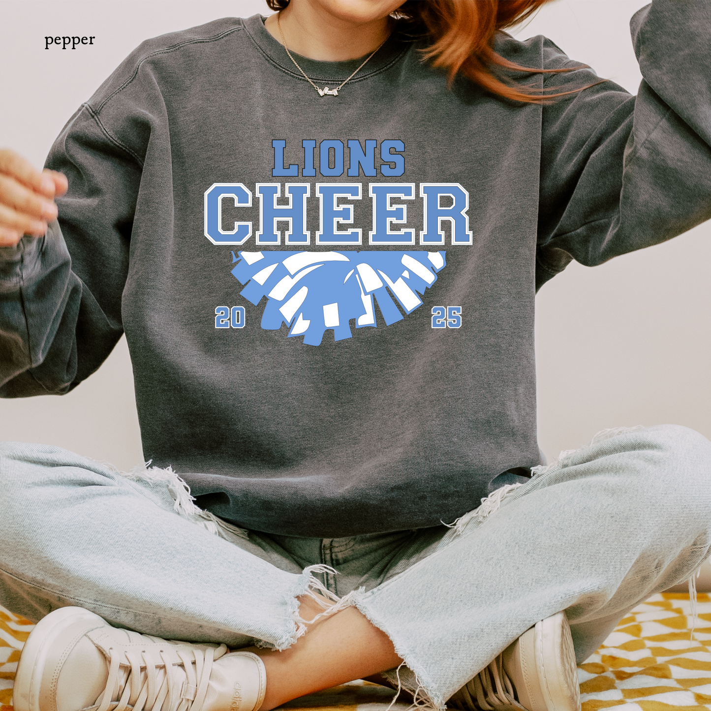 Lions Cheer | Custom Sleeve Name | Comfort Color Sweatshirt