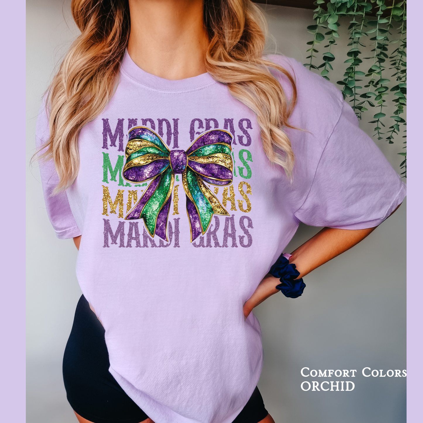 Stacked Coquette Bow | Mardi Gras | Adult | Faux Glitter