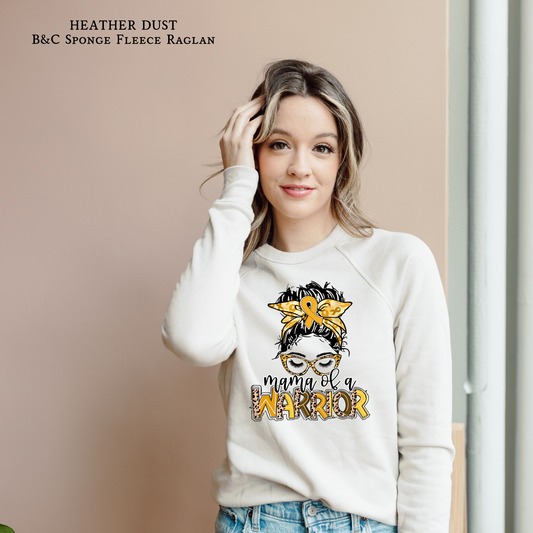 Mama of a Warrior | Raglan Sweatshirt | Childhood Cancer Awareness | Go Gold | Cancer Survivor