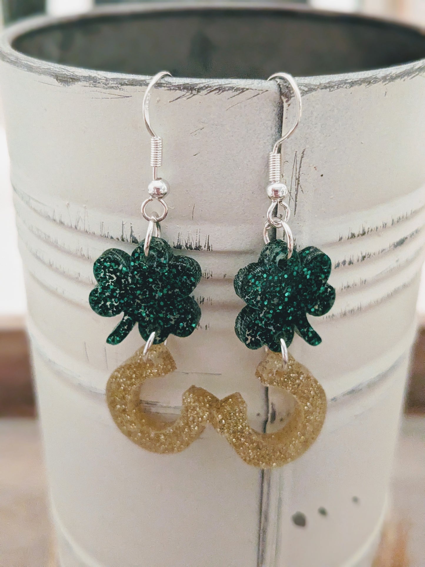 Shamrock & Horseshoes Acrylic Dangle Earrings | St. Patrick's Day