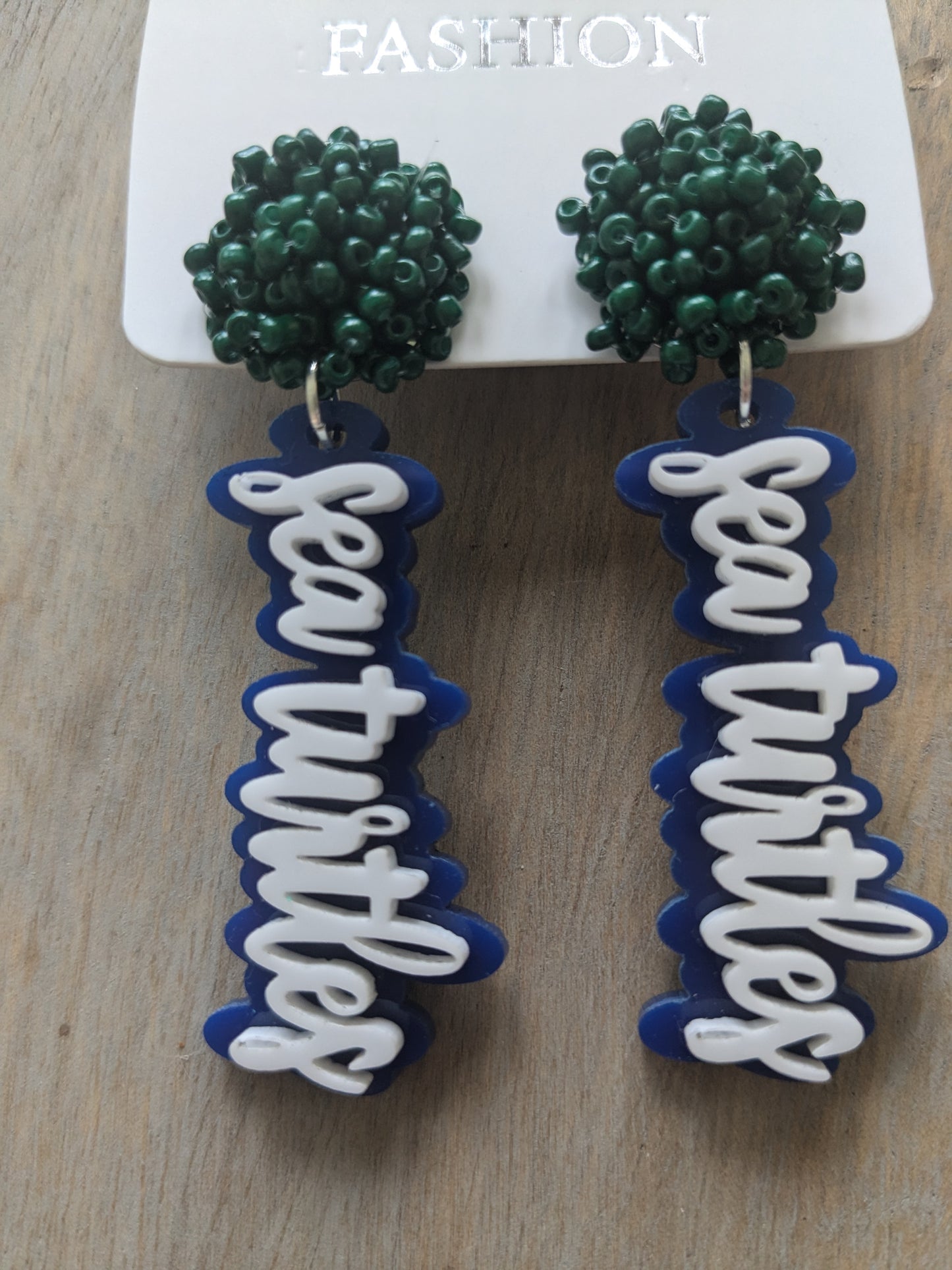 Lancaster Elementary | Sea Turtles | Game Day | Dangle Acrylic Handmade Earrings | Beaded Topper