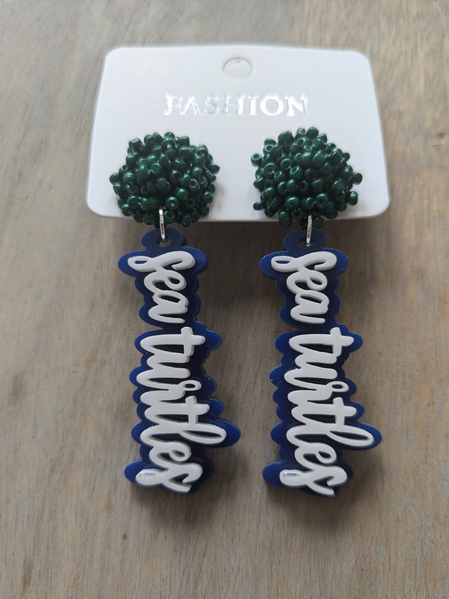 Lancaster Elementary | Sea Turtles | Game Day | Dangle Acrylic Handmade Earrings | Beaded Topper