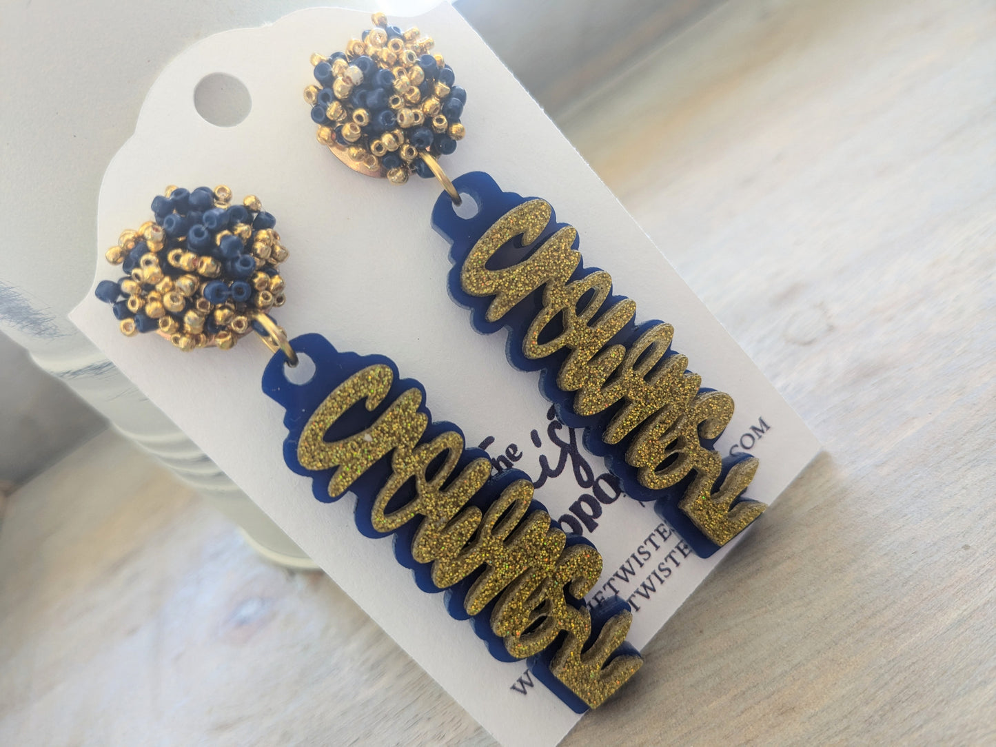 CROWNS | Cheerleading | Cheer | Dangle Acrylic Handmade Earrings | Beaded Topper