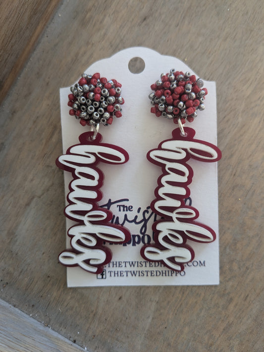 Hannan High School | Hawks | Game Day | Dangle Acrylic Handmade Earrings | Beaded Topper