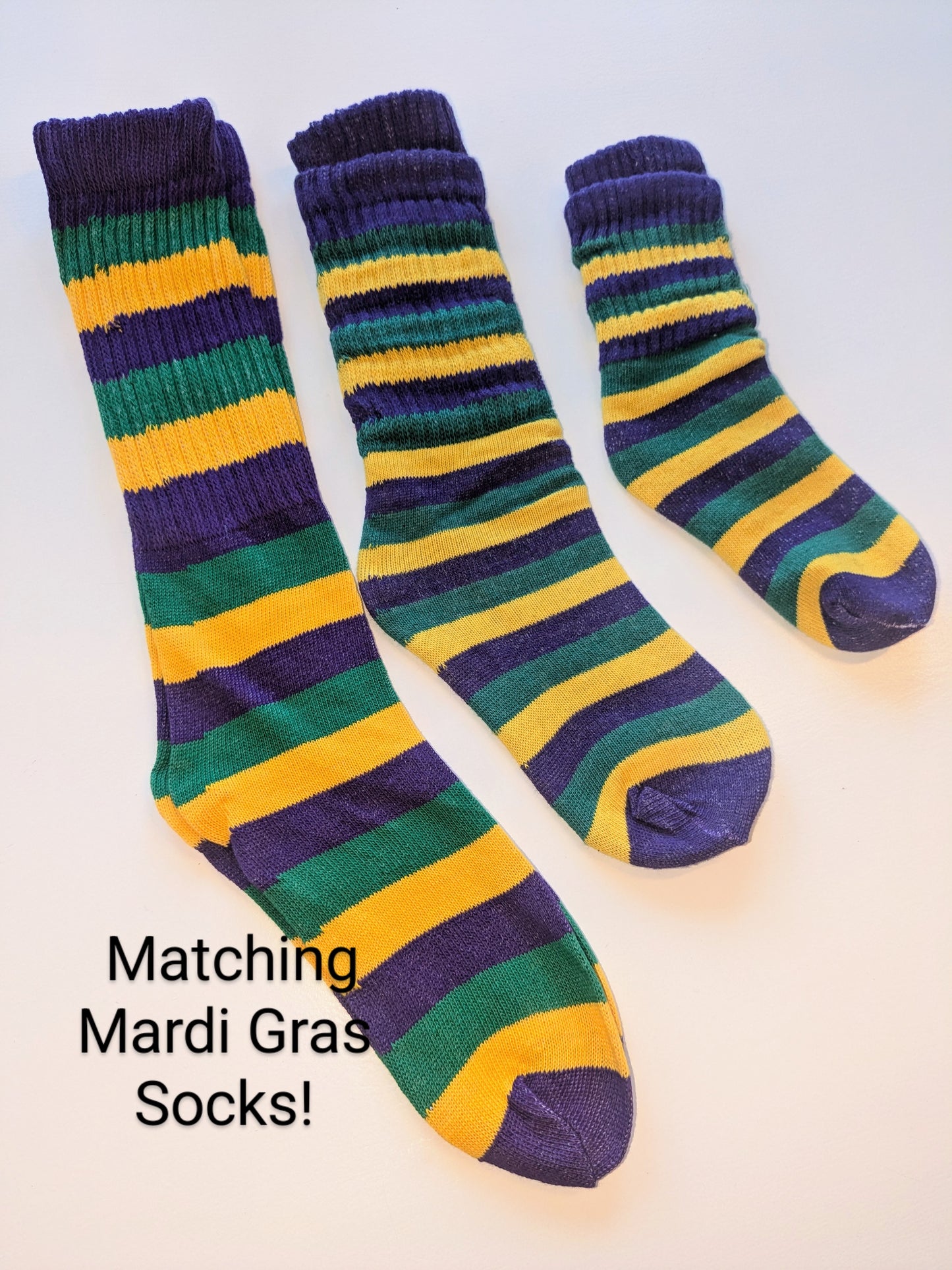 KIDS - YOUTH - ADULT Mardi Gras Striped Slouch Socks | Mardi Gras