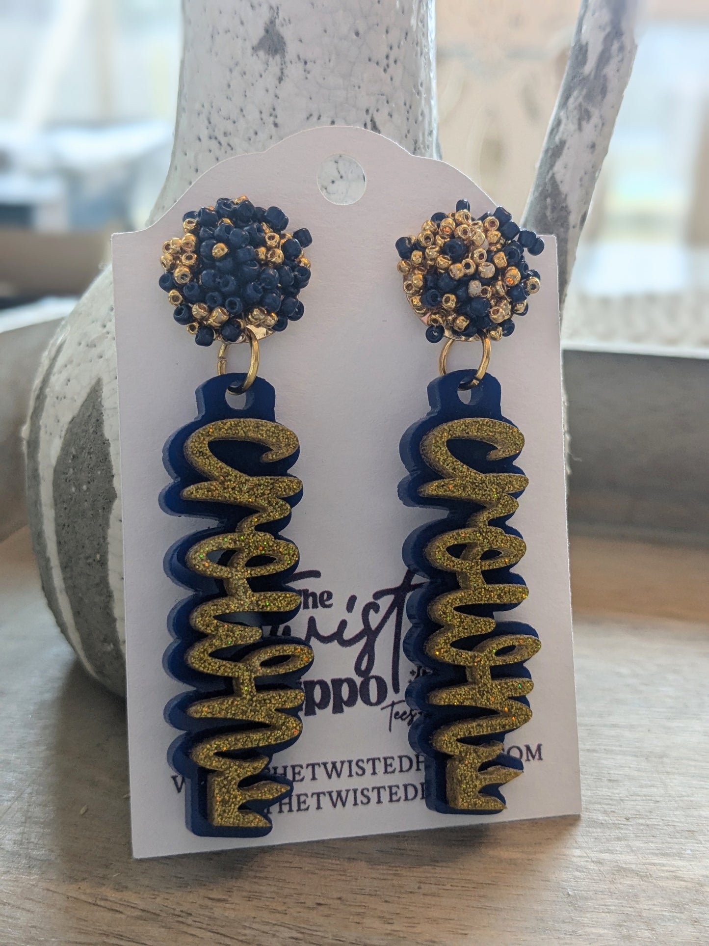 CROWN | Cheerleading | Cheer | Dangle Acrylic Handmade Earrings | Beaded Topper