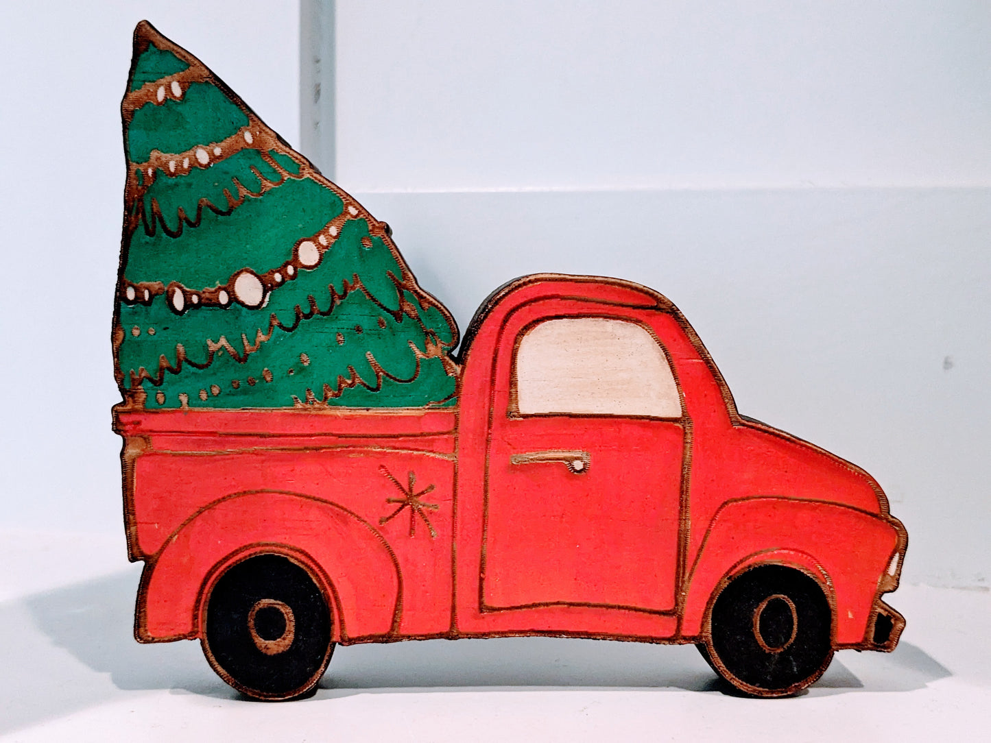 Handpainted Christmas Tree Trucks | Shelf Sitter | Christmas Decor