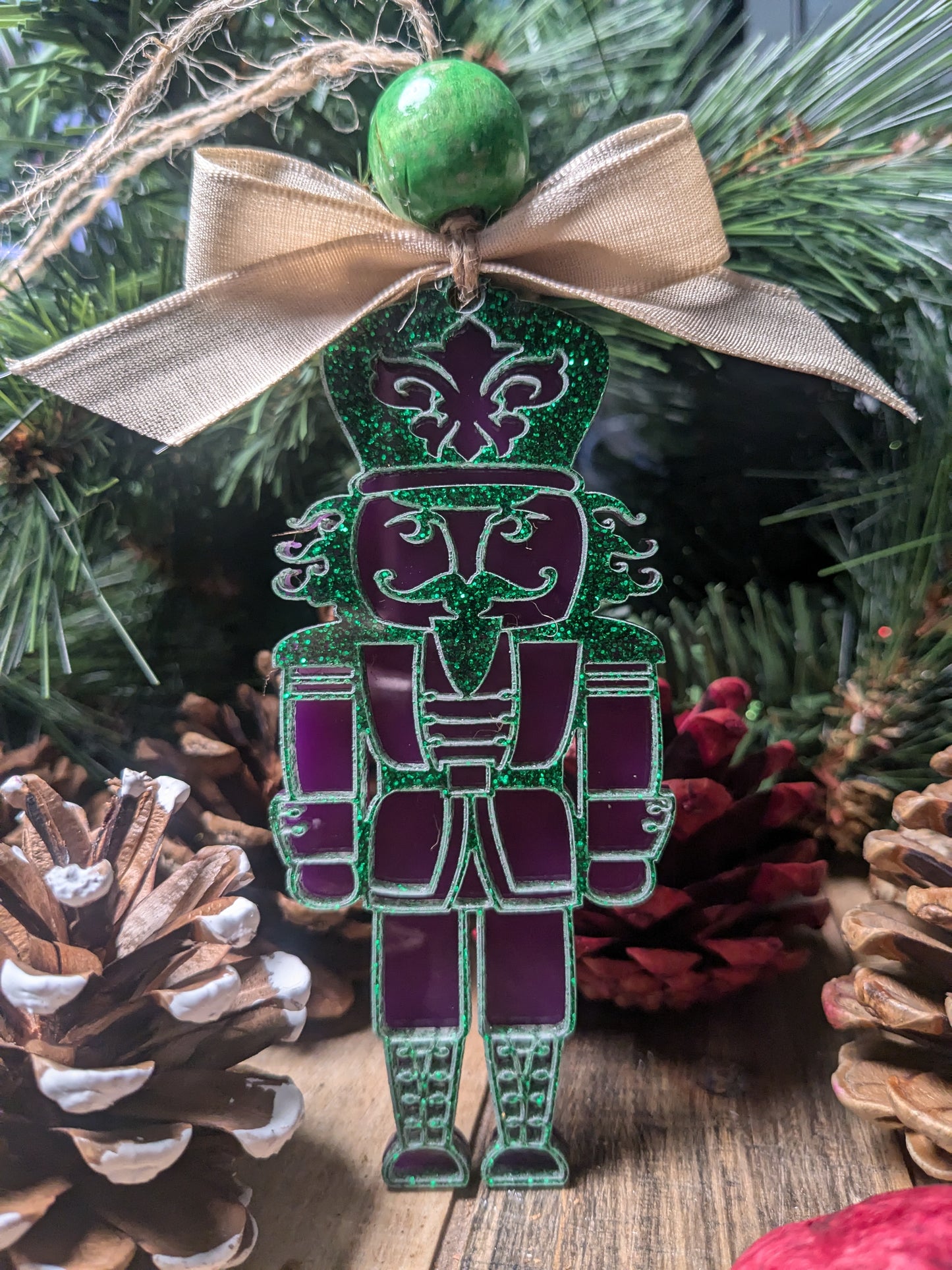 Mardi Gras Acrylic Nutcracker | Christmas Ornament | Purple & Green | NOLA | Fleur De Lis