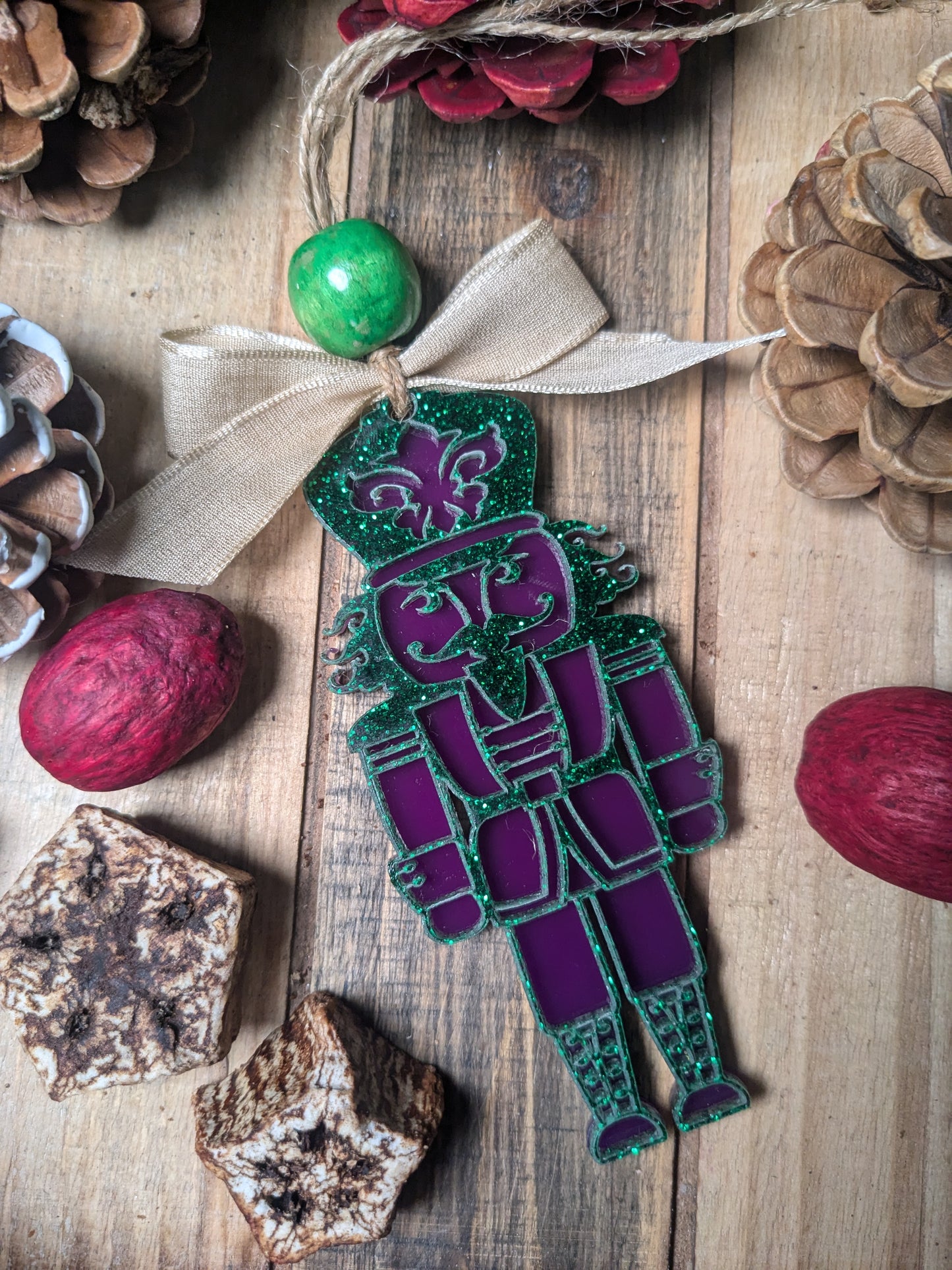 Mardi Gras Acrylic Nutcracker | Christmas Ornament | Purple & Green | NOLA | Fleur De Lis