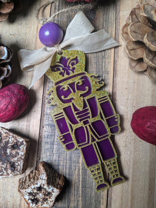 Purple & Gold Acrylic Nutcracker | Christmas Ornament | Tigers | LSU | Fleur De Lis