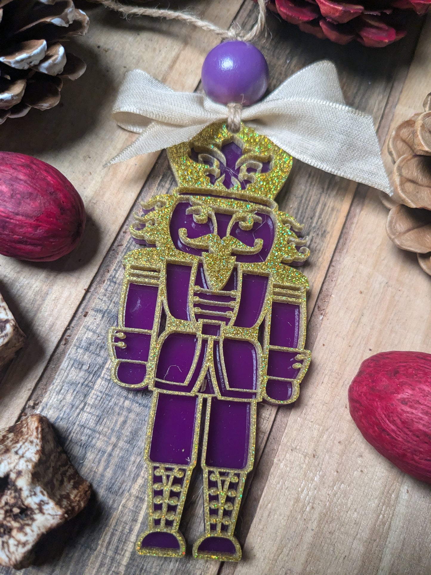 Purple & Gold Acrylic Nutcracker | Christmas Ornament | Tigers | LSU | Fleur De Lis