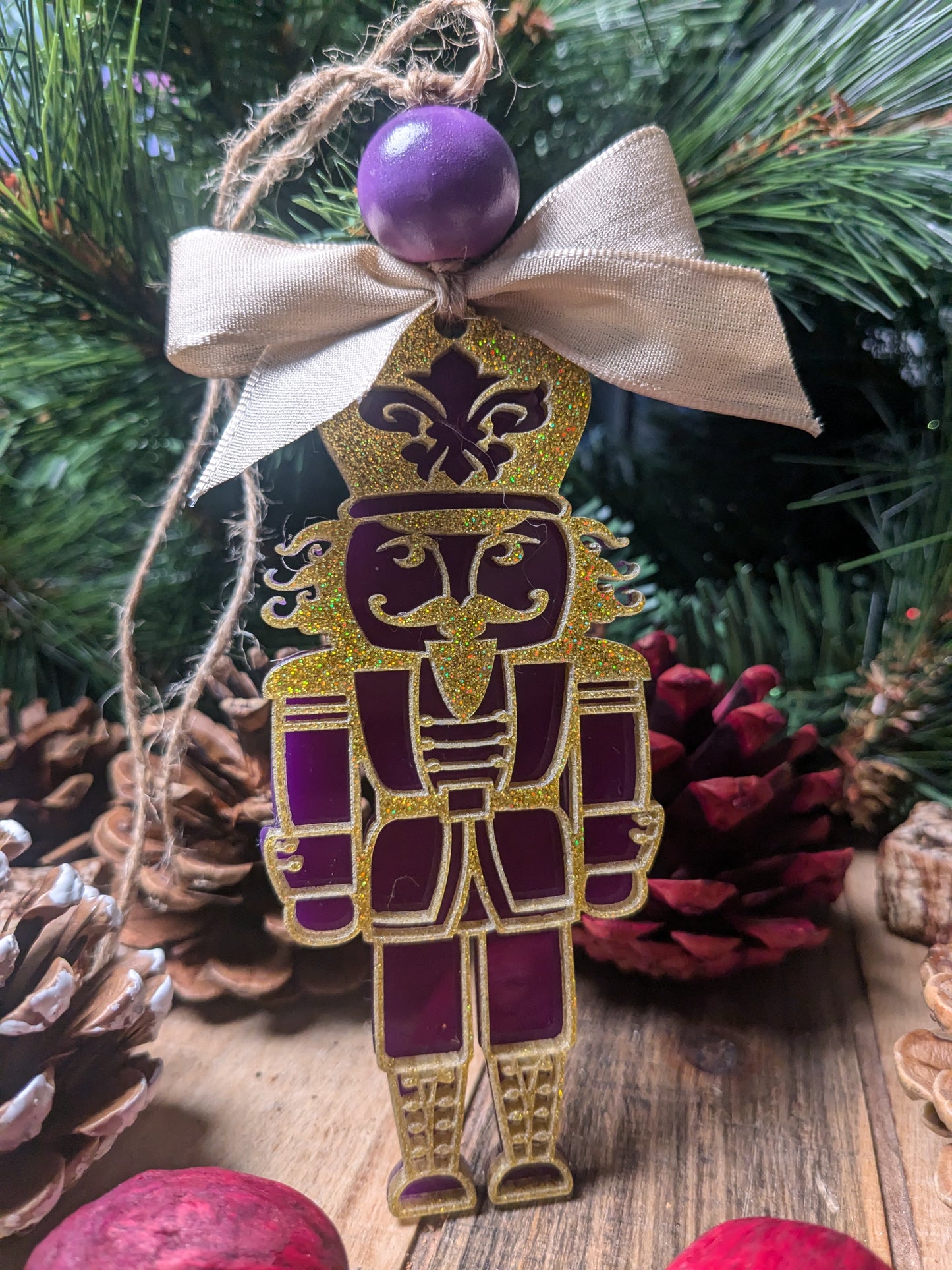 Purple & Gold Acrylic Nutcracker | Christmas Ornament | Tigers | LSU | Fleur De Lis