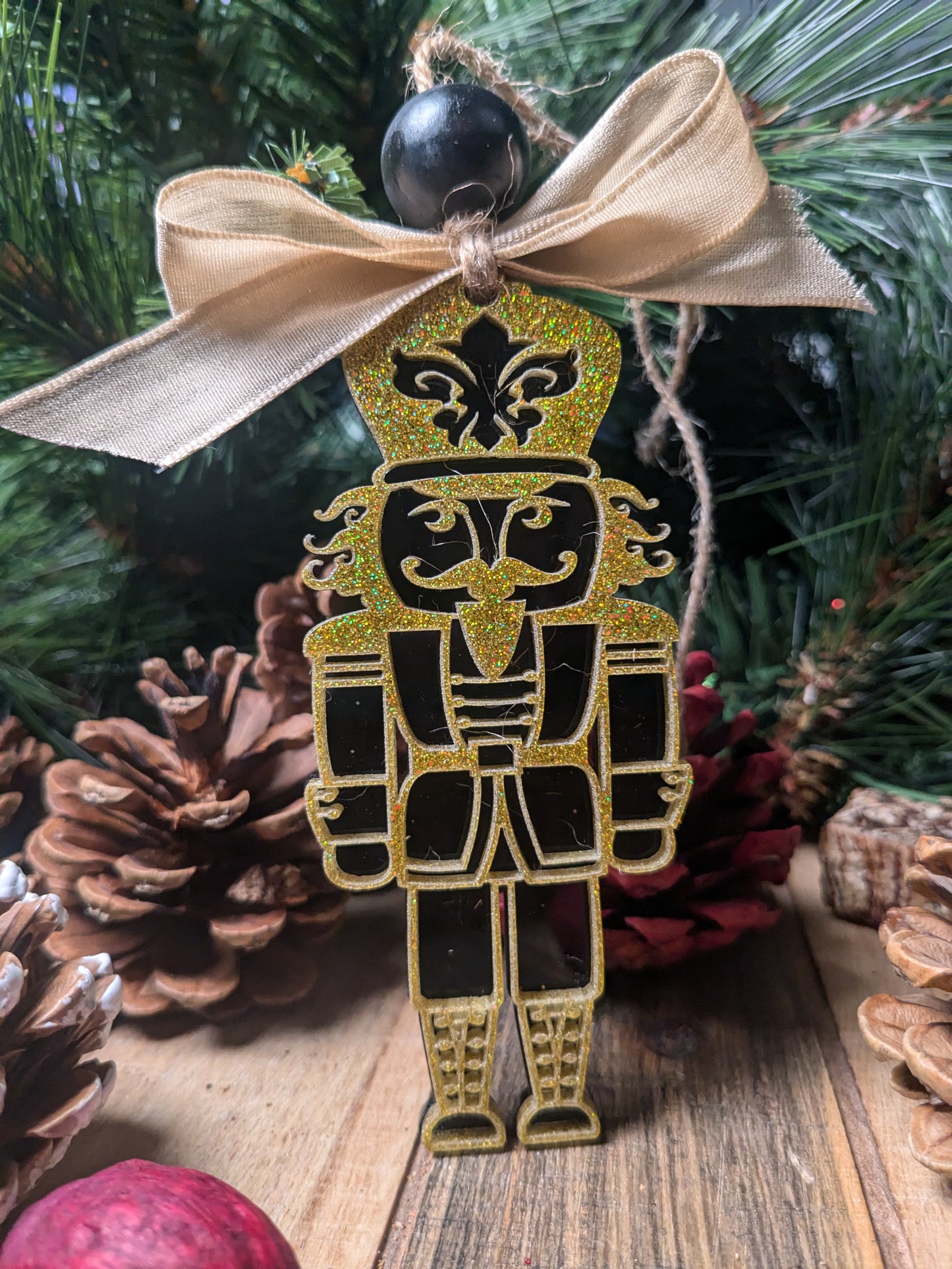 Black & Gold Acrylic Nutcracker | Christmas Ornament | Saints | New Orleans | Fleur De Lis