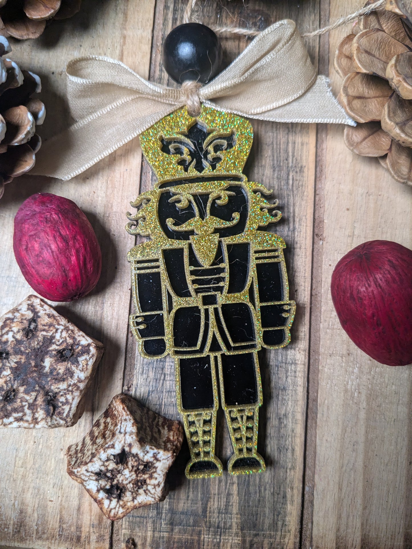 Black & Gold Acrylic Nutcracker | Christmas Ornament | Saints | New Orleans | Fleur De Lis