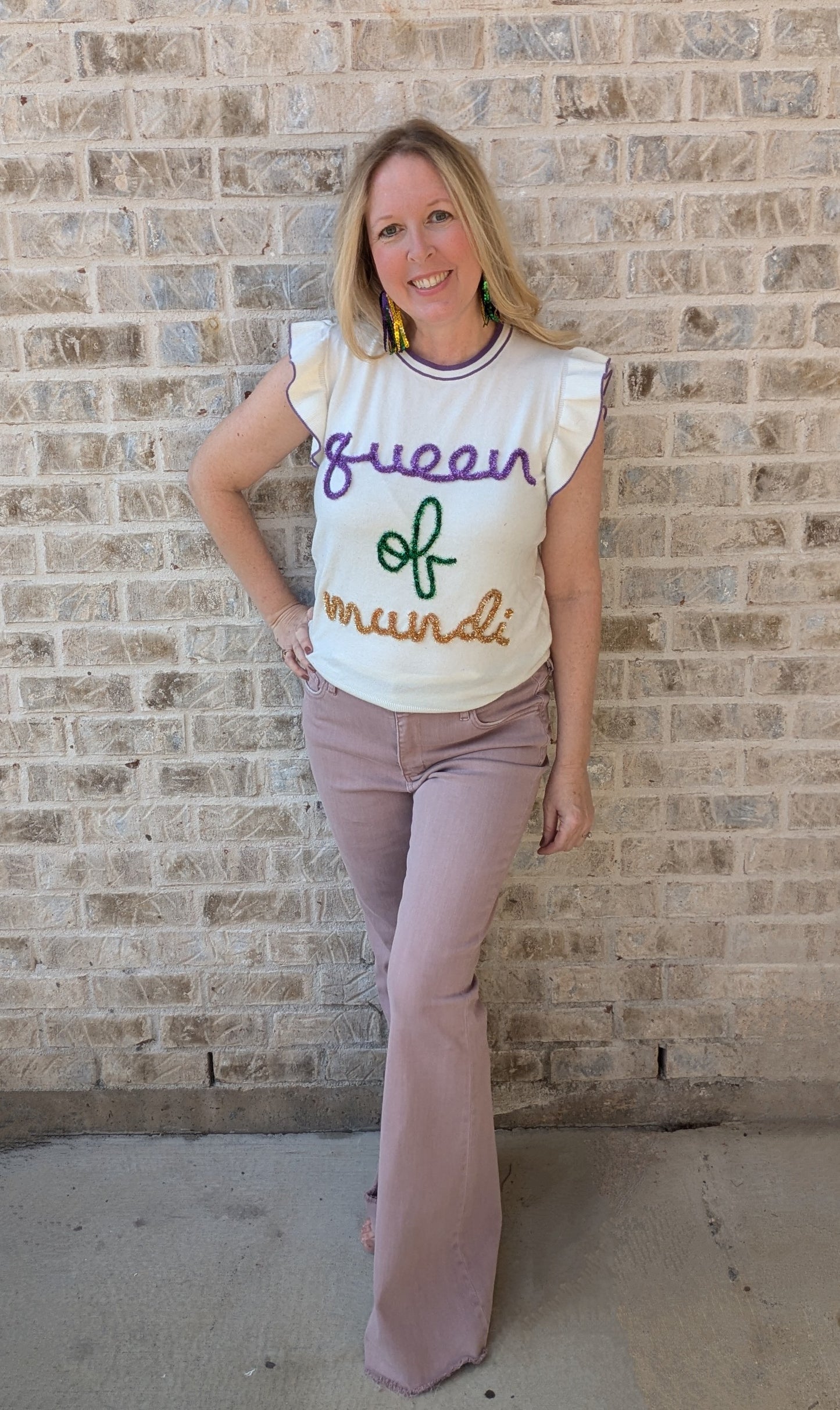 Queen of Mardi | Ruffle Sleeves | Embroidered | Mardi Gras