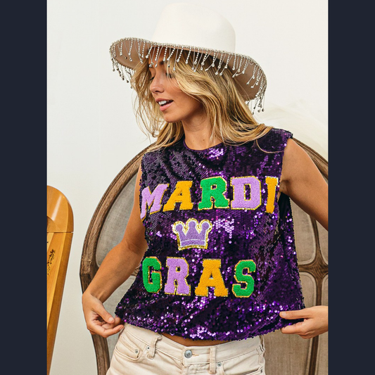 Sleeveless Sequin | Mardi Gras | Letter Patch