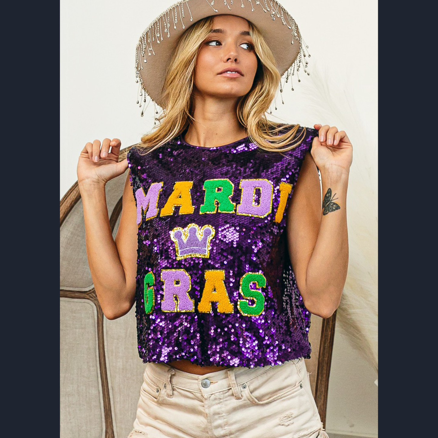 Sleeveless Sequin | Mardi Gras | Letter Patch