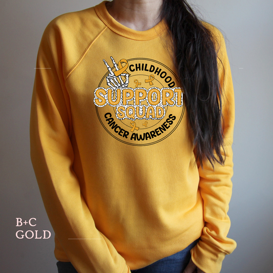 Support Squad | Raglan Sweatshirt | Childhood Cancer Awareness | Go Gold | Cancer Survivor