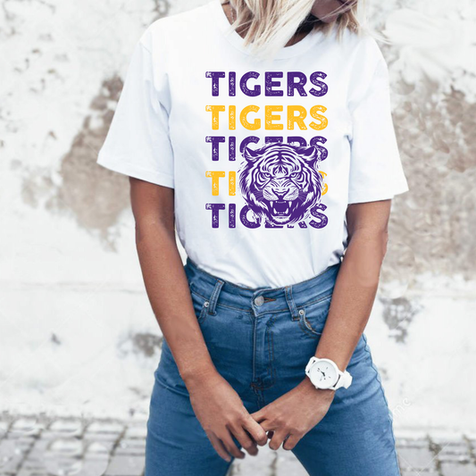 Tiger Stacked with Tiger | LSU | Game Day | College |Adult Tee