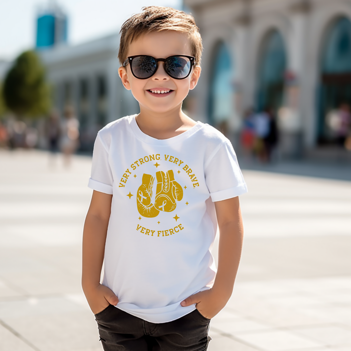 Very Strong, Very Brave, Very Fierce | Childhood Cancer Awareness | Cancer Survivor | Crew Neck Toddler & Youth