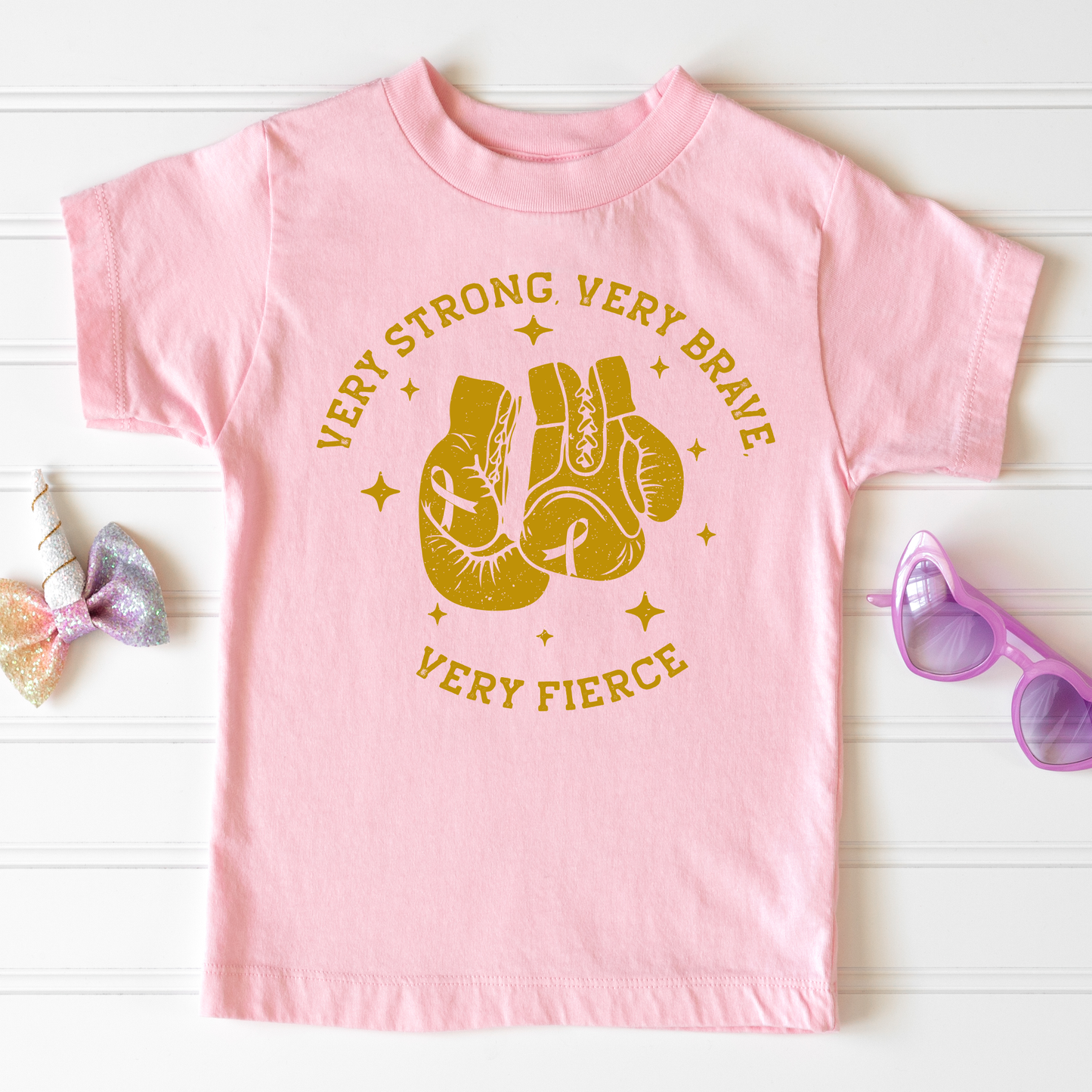 Very Strong, Very Brave, Very Fierce | Childhood Cancer Awareness | Cancer Survivor | Crew Neck Toddler & Youth