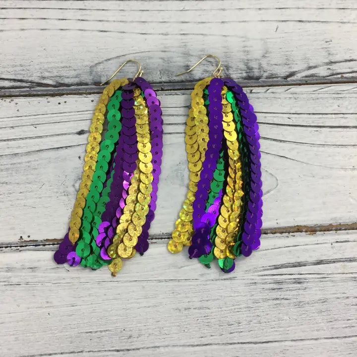 Dangle Sequin Sparkle Earrings | Mardi Gras | Hypoallergenic